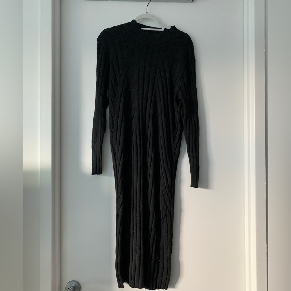 Prologue black ribbed sweater mock neck dress NEW